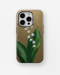 Antique gold lily of the valley botanical shockproof case for iPhone Pro models