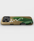Antique gold lily of the valley botanical tough iPhone case with raised camera and edge protection