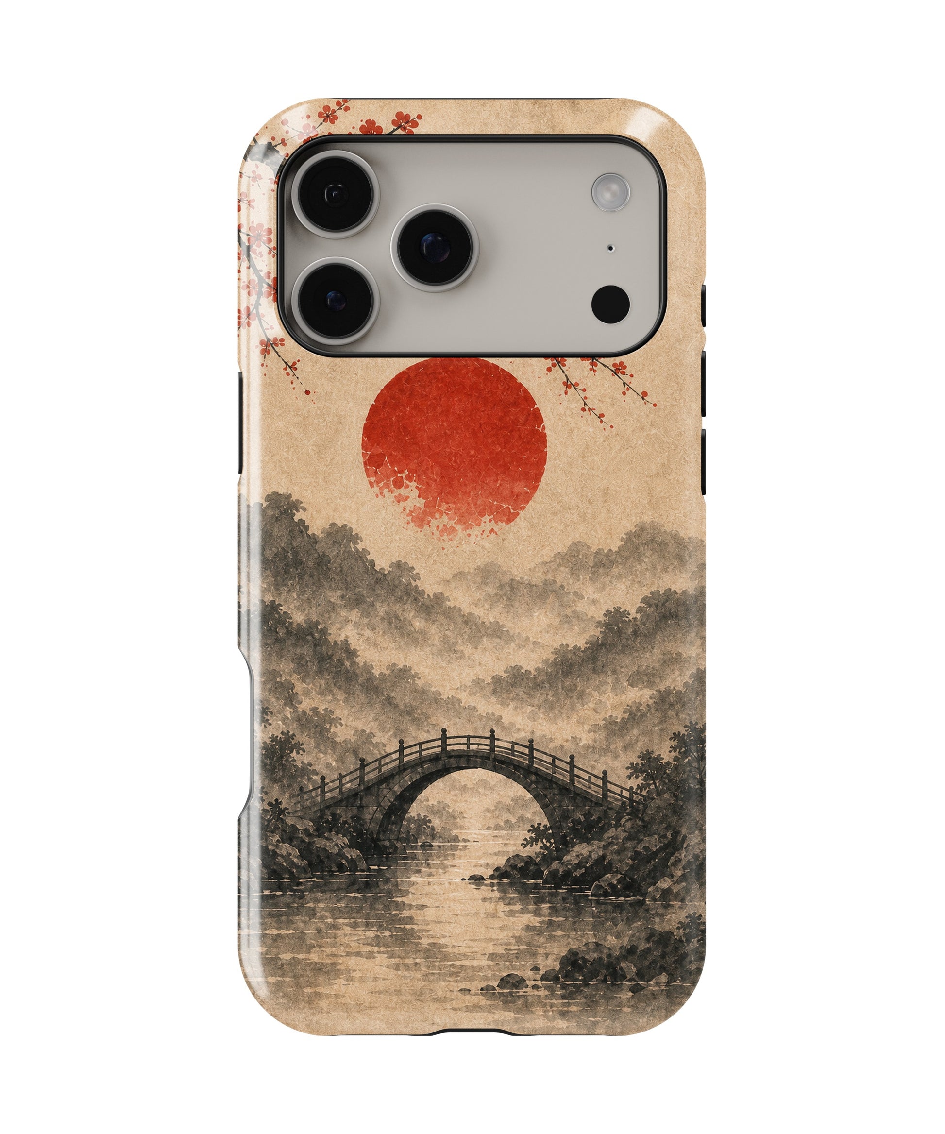 Wabi-sabi red sun sakura bridge landscape shockproof MagSafe iPhone case for iPhone 17 Pro Max