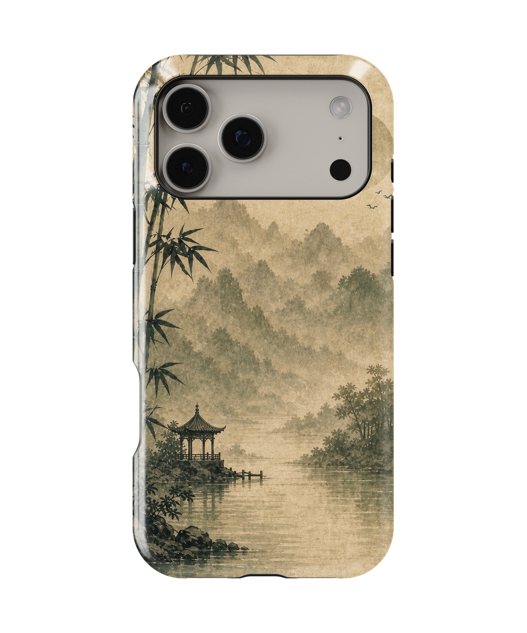 Wabi-Sabi Bamboo Gray Sun Pavilion MagSafe iPhone Tough Case – Custom Name Option