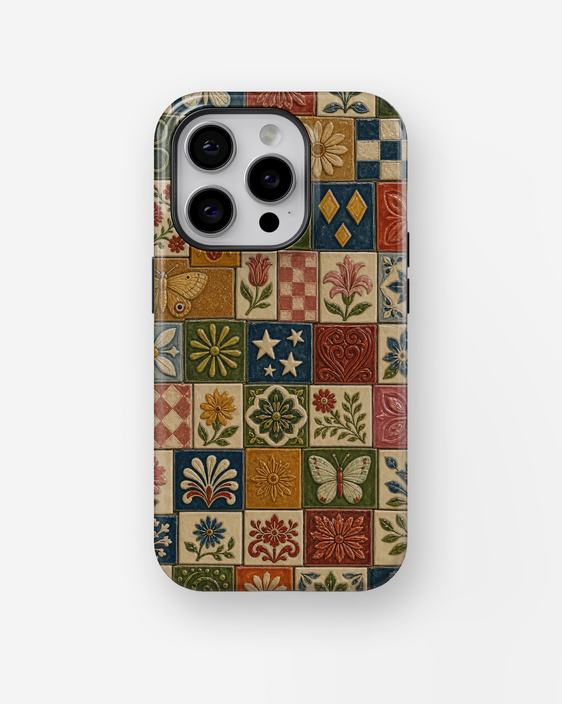 Vintage Folk Art Tile Patchwork shockproof case for iPhone Pro models