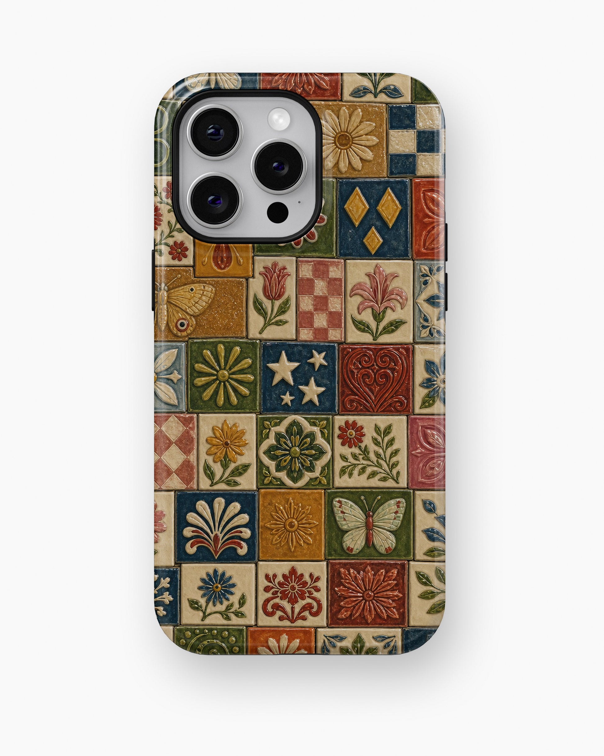Vintage Folk Art Tile Patchwork shockproof case for iPhone Pro Max models