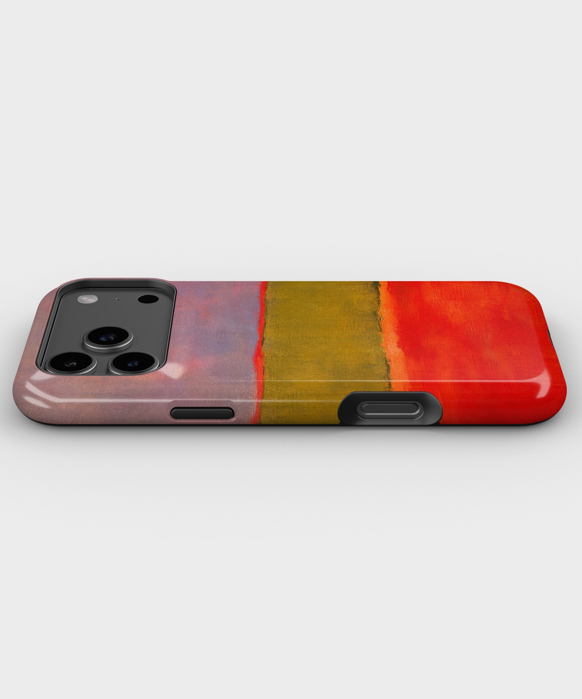 Rose Olive Scarlet Color Block dual-layer iPhone case with raised camera and edge protection