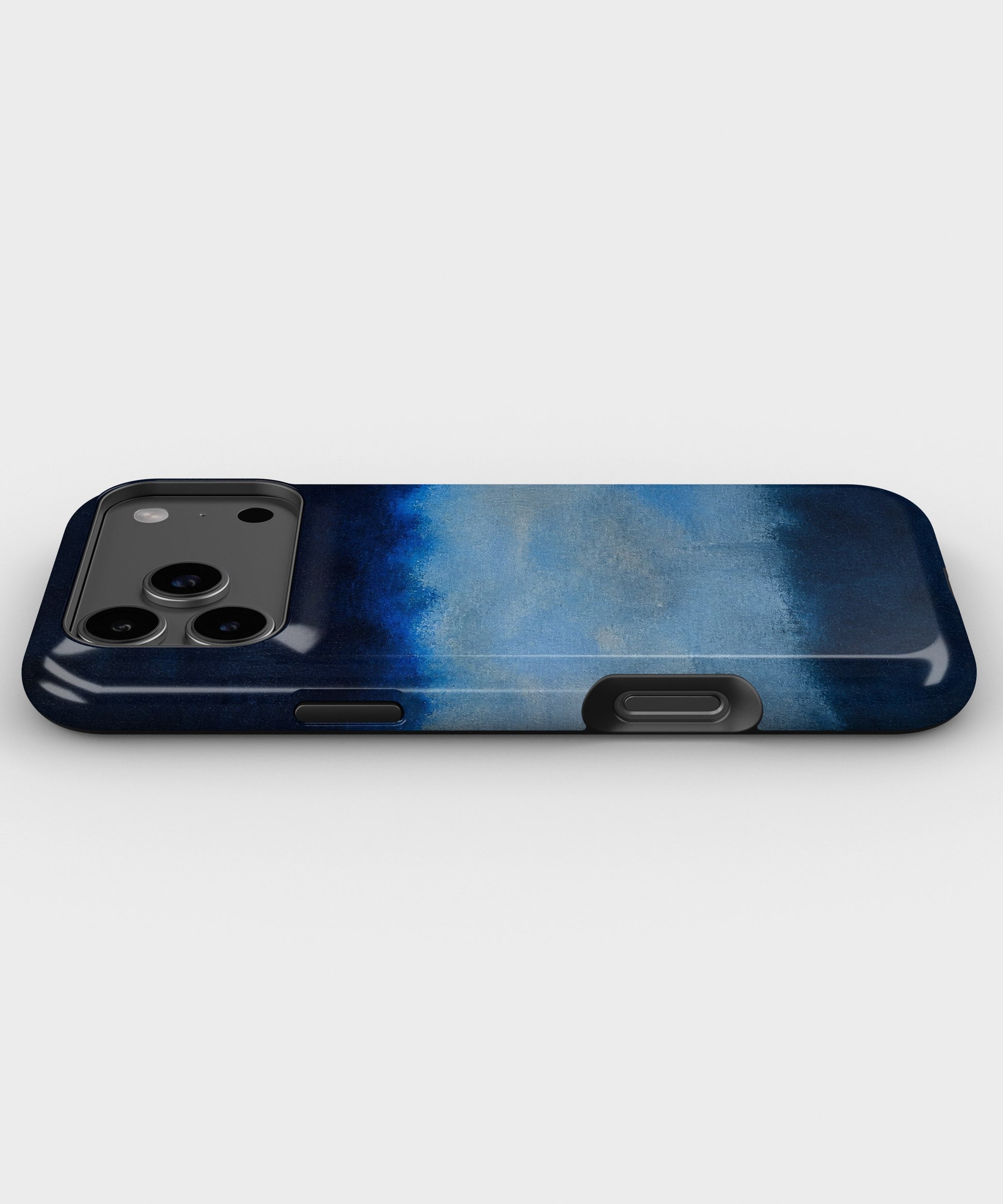 Midnight Navy Sky Blue Color Block dual-layer iPhone case with raised camera and edge protection