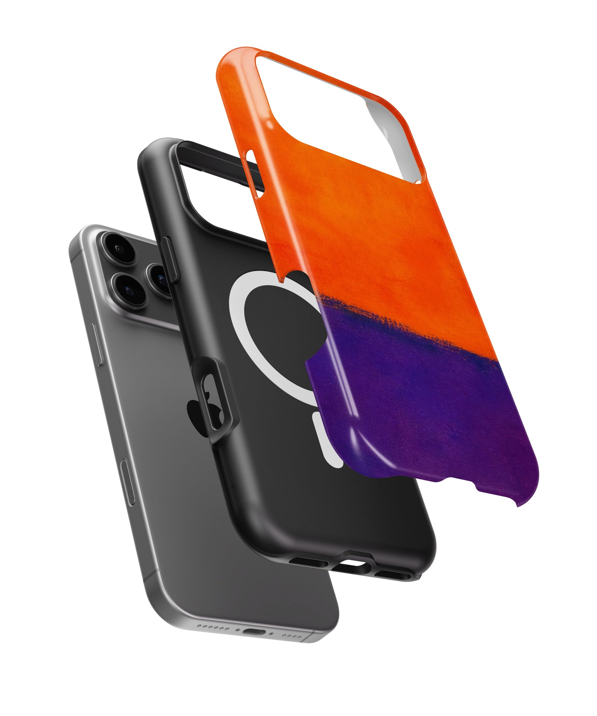 Tangerine Purple Color Block iPhone tough case with built-in MagSafe magnetic ring
