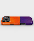 Tangerine Purple Color Block dual-layer iPhone case with raised camera and edge protection