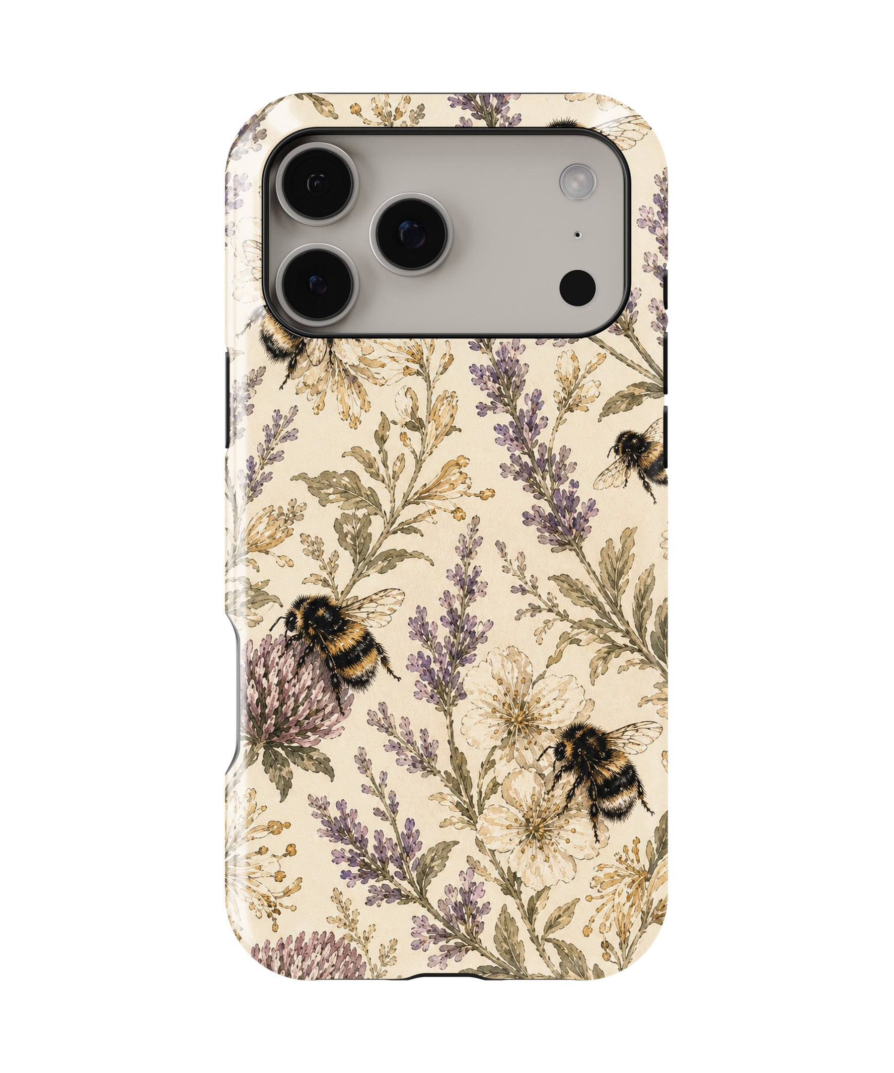 Lavender Bumblebee Botanical MagSafe iPhone Tough Case – Custom Name Option