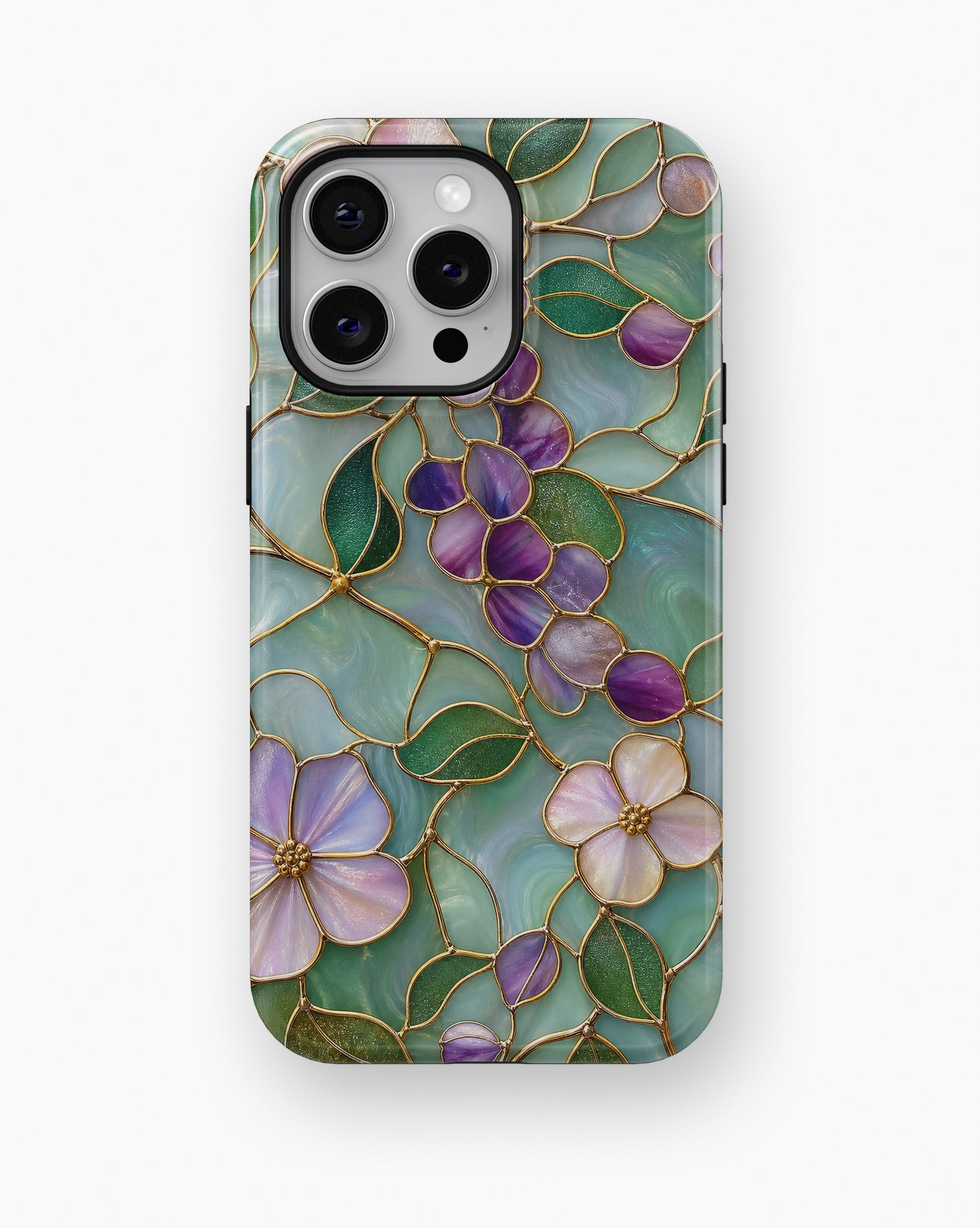 Aqua Grape Stained Glass Floral shockproof case for iPhone Pro Max models
