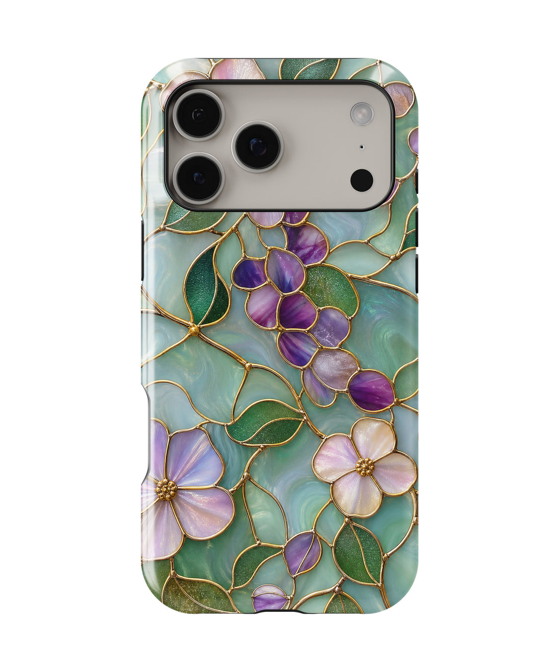 Aqua Grape Stained Glass Floral shockproof MagSafe iPhone case for iPhone 17 Pro Max