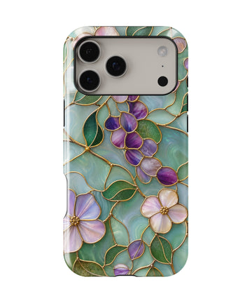Aqua Grape Stained Glass Floral shockproof MagSafe iPhone case for iPhone 17 Pro Max