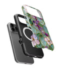 Aqua Grape Stained Glass Floral iPhone tough case with built-in MagSafe magnetic ring
