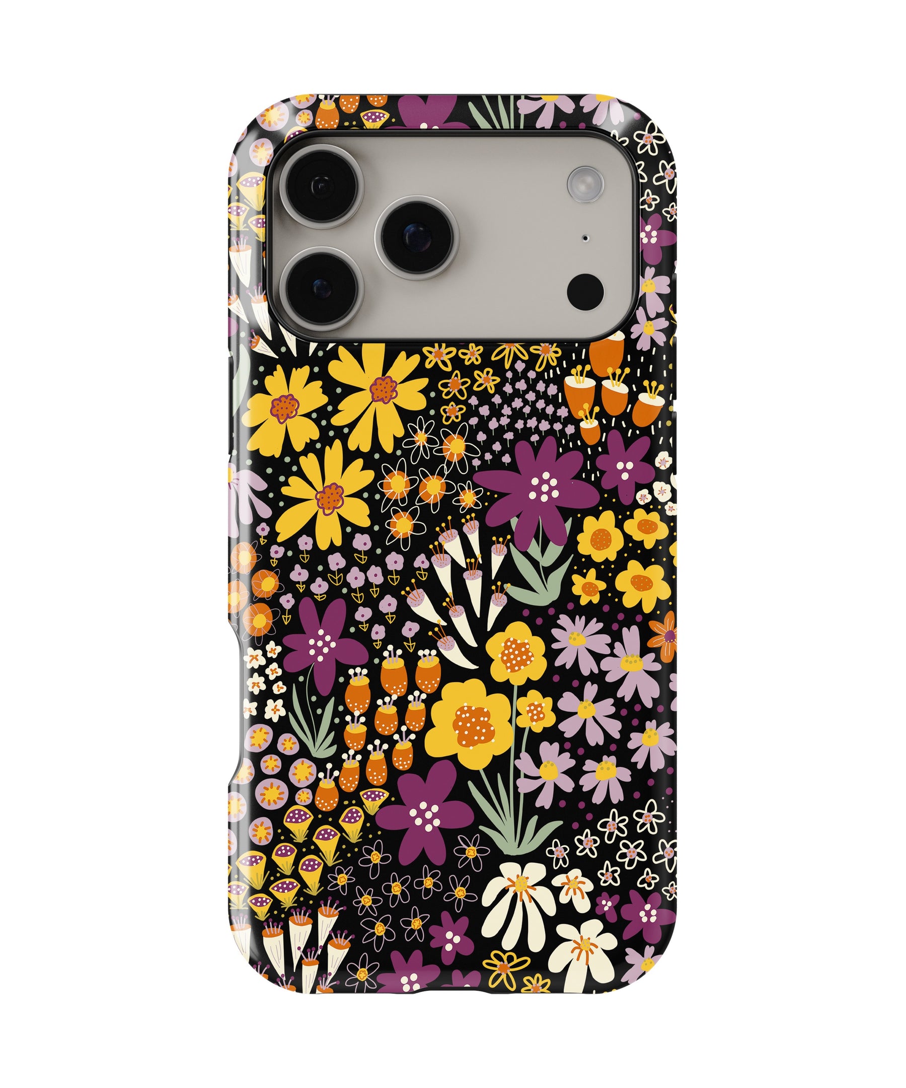 Black Retro Floral Garden MagSafe iPhone Tough Case