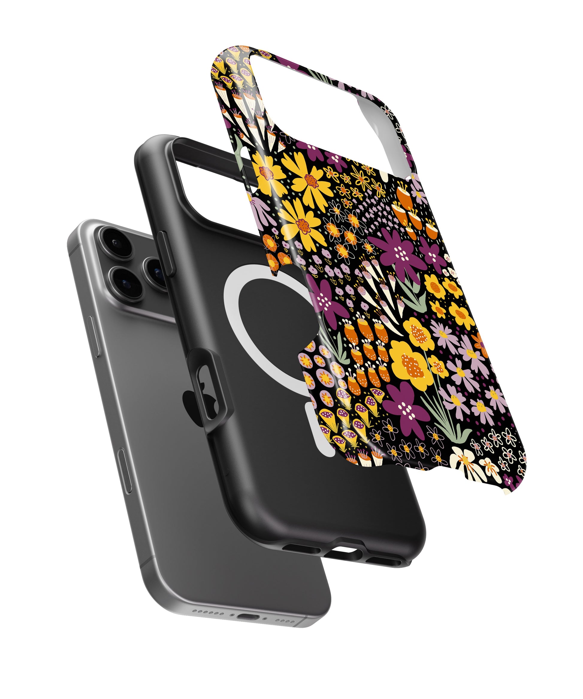 Black Retro Floral Garden MagSafe iPhone Tough Case - i17PMT p11