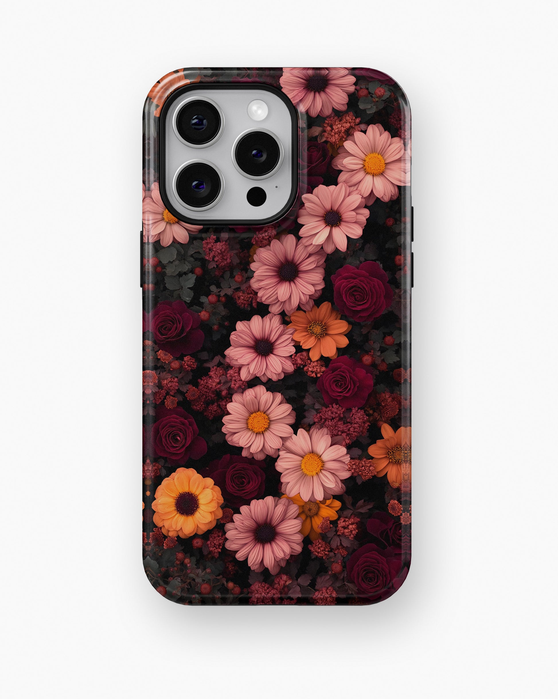 Dark Burgundy Daisy Rose Floral MagSafe iPhone Tough Case - i15 pro max tough p1