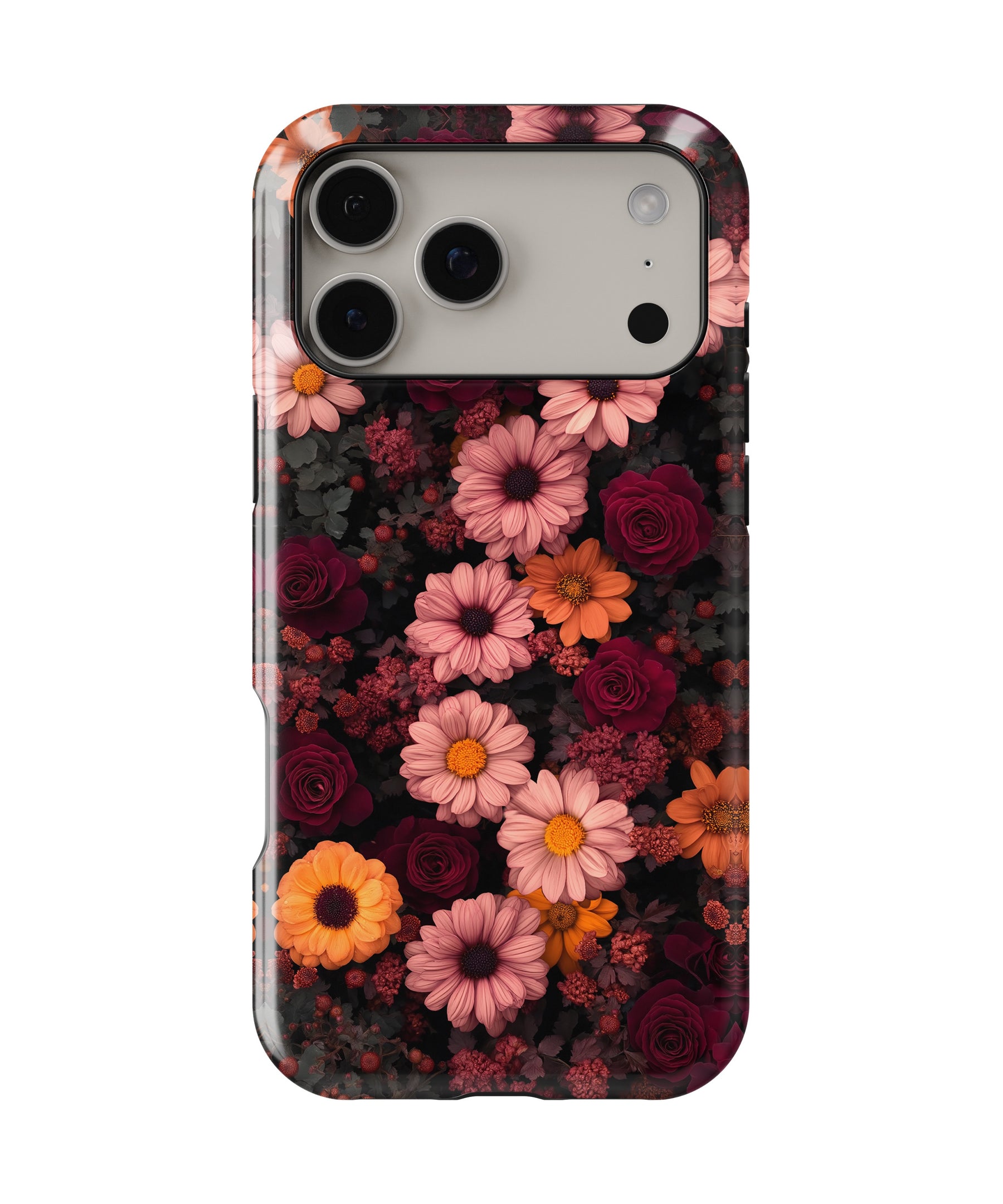 Dark Burgundy Daisy Rose Floral MagSafe iPhone Tough Case