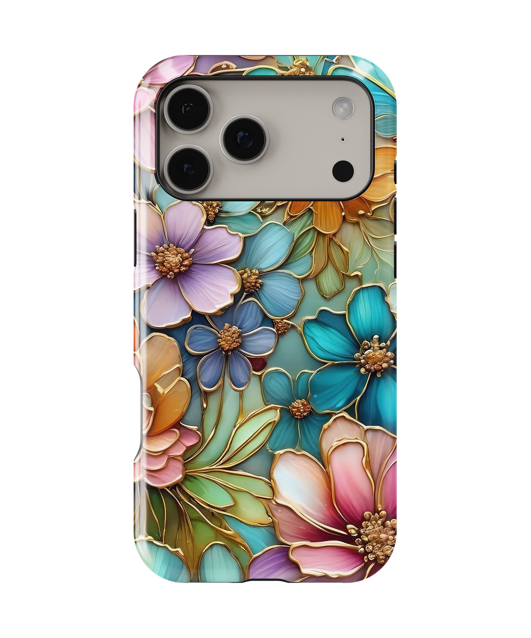 Gold Stained Glass Floral MagSafe iPhone Tough Case