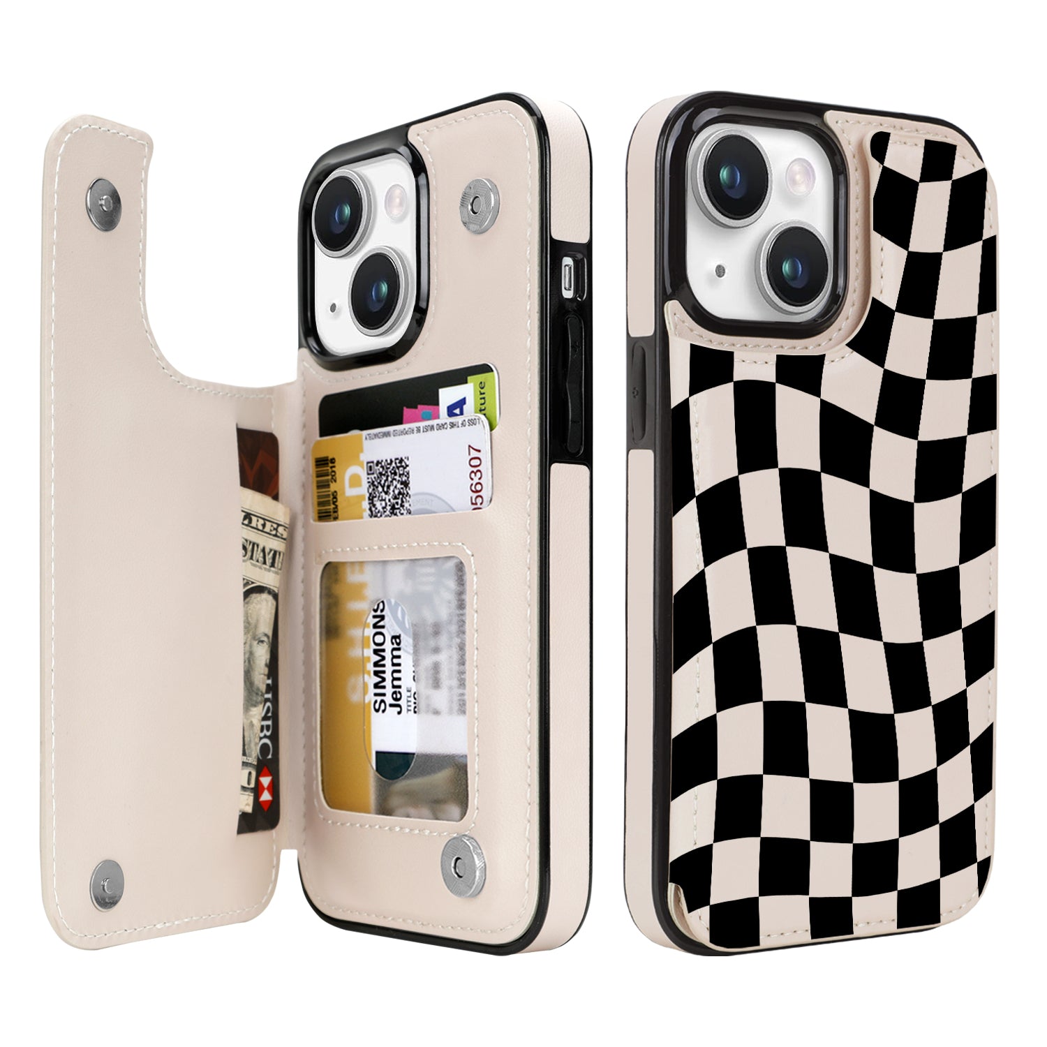 Dune Mirage Checkered double-buckle wallet phone case for iPhone 15 - model-specific product view