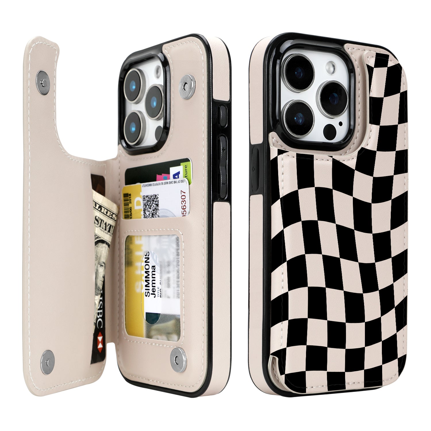 Dune Mirage Checkered double-buckle wallet phone case for iPhone 15 Pro - model-specific product view
