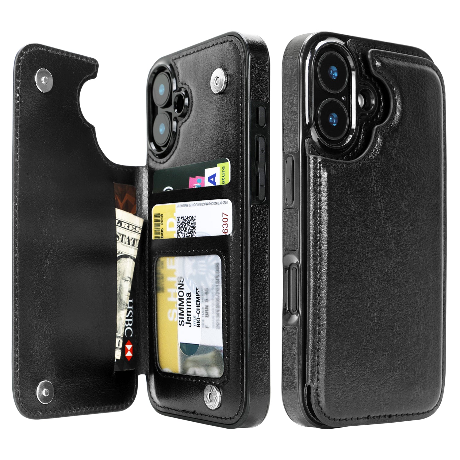 Classic Black double-buckle wallet phone case for iPhone 17 - model-specific product view