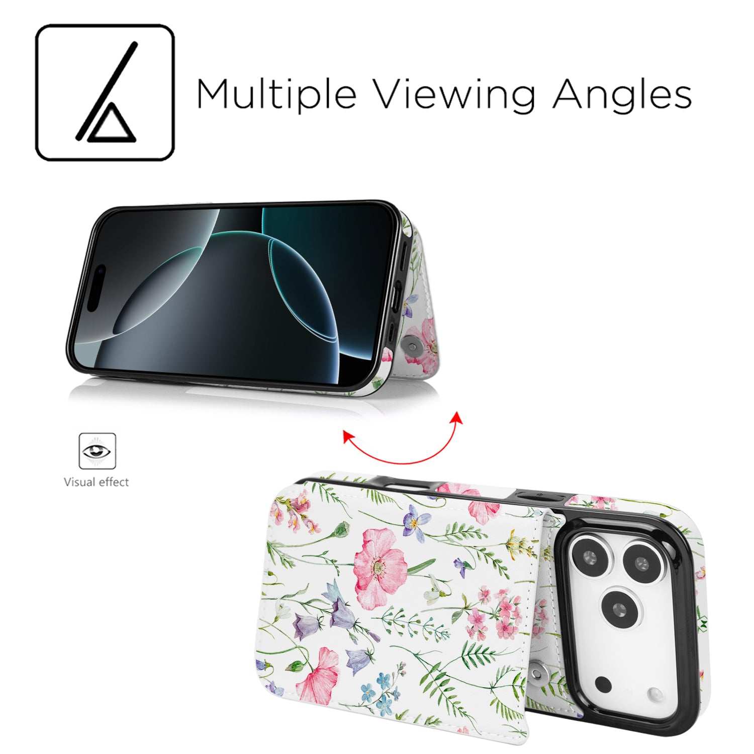 Watercolor Wildflower RFID Flip Wallet Case for iPhone 17–12 – Card Holder & Kickstand – product image 11