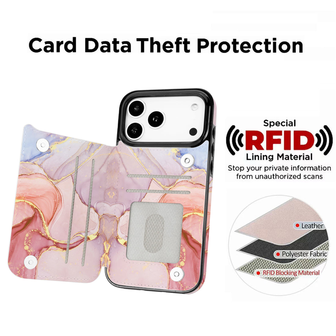 Pastel Marble Gold RFID Flip Wallet Case for iPhone 17-12 Series - pastel marble gold RFID card holder wallet case