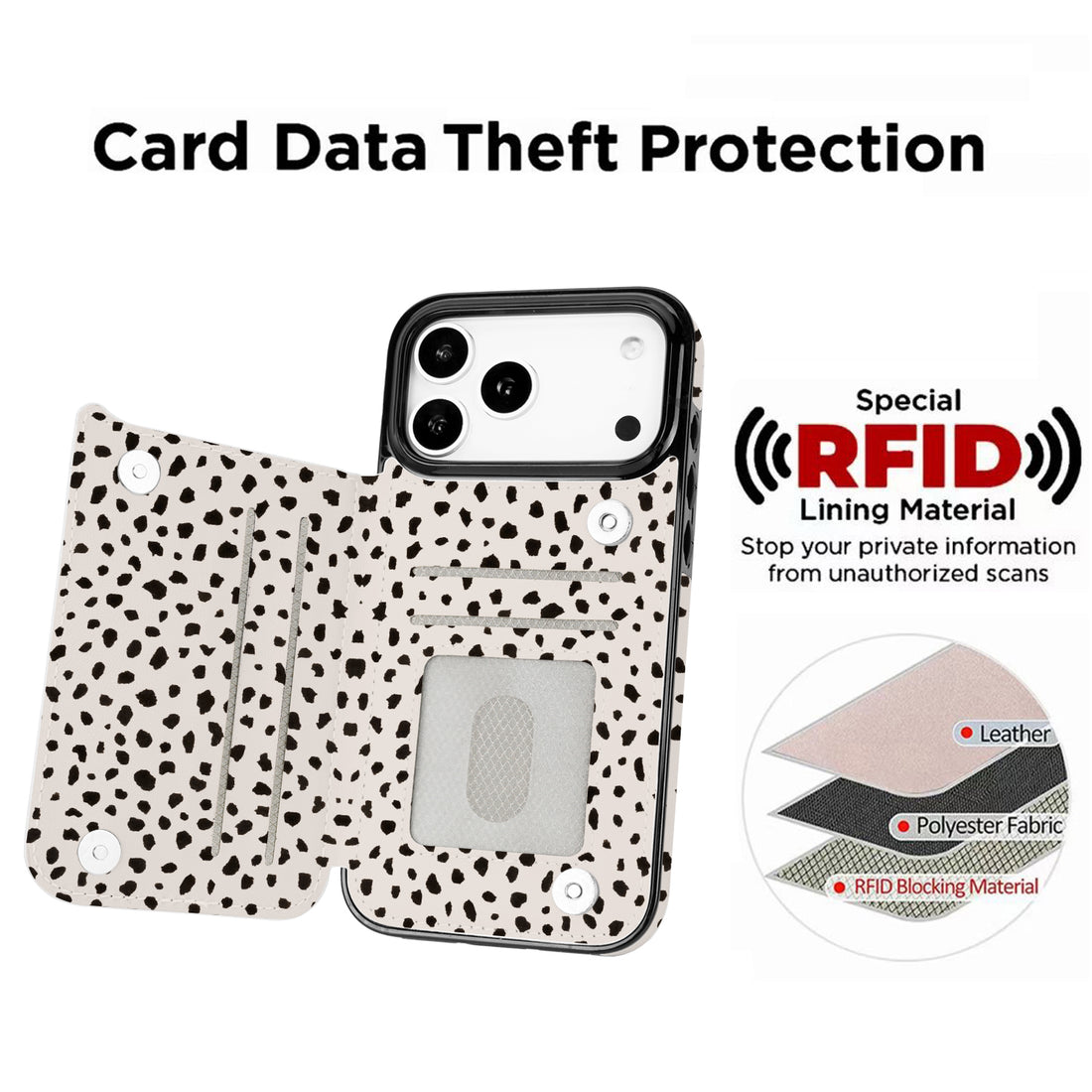 Dalmatian Spot RFID Flip Wallet Case for iPhone 17-12 Series - Dalmatian spot RFID card holder wallet case