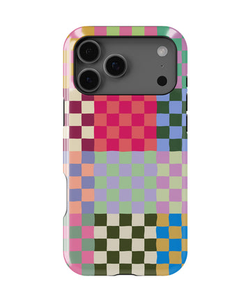 Personalized Vibrant Mosaic Check iPhone 17 Case | Custom Name MagSafe Shockproof Case for iPhone 17 Pro Max, 17 Pro & 17 Air