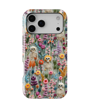 Personalized Skeletons In Bloom Halloween iPhone 17 Case | Custom Name MagSafe Shockproof Case for iPhone 17 Pro Max, 17 Pro & 17 Air