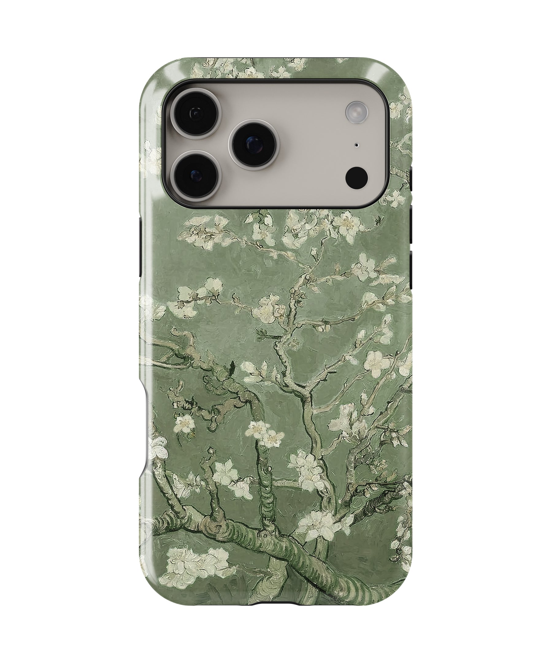 Personalized Vincent Van Gogh Almond Blossom Sage Green iPhone 17 Case | Custom Name MagSafe Shockproof Case for iPhone 17 Pro Max, 17 Pro & 17 Air