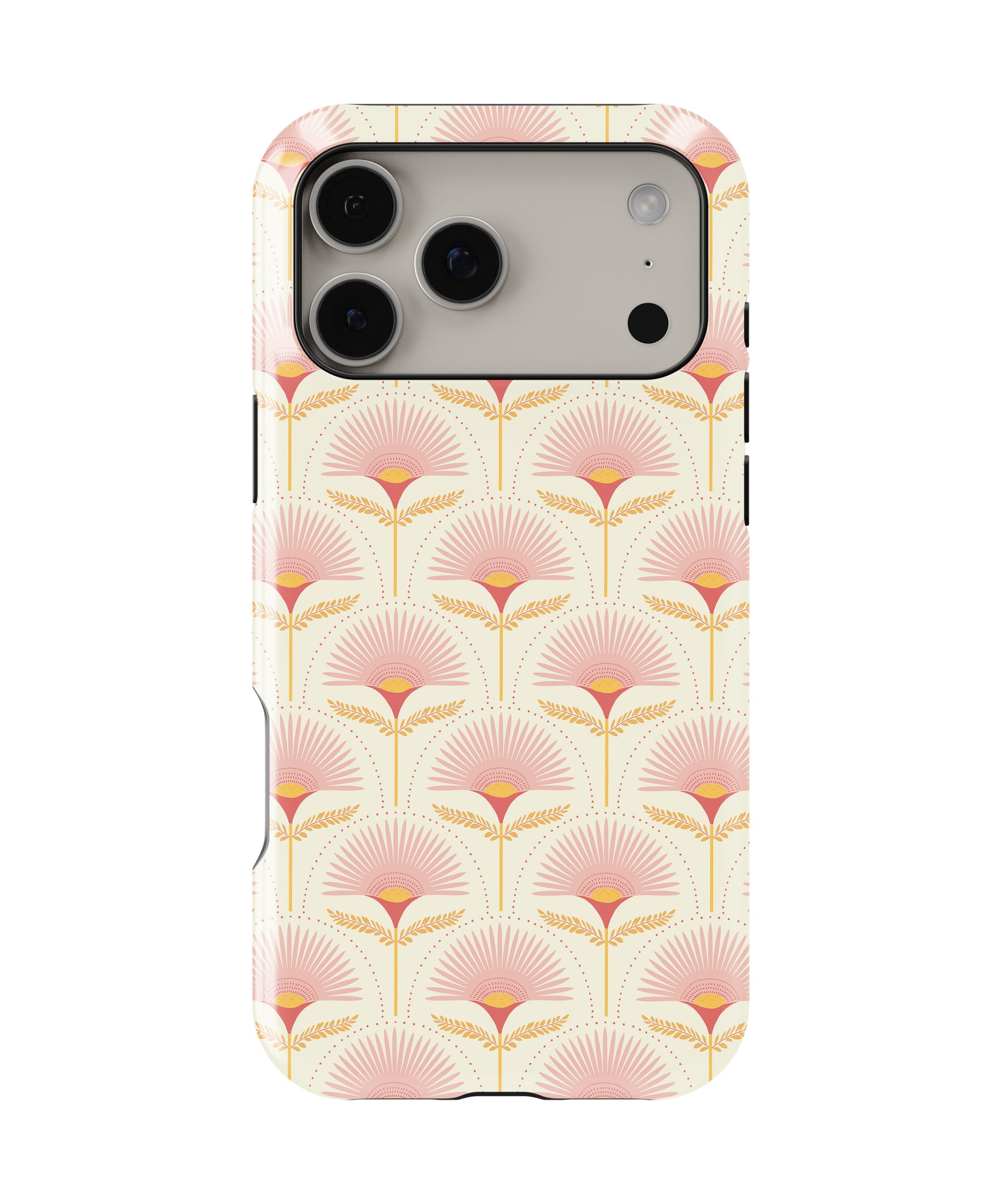 Personalized Natural Pink Palm Floral iPhone 17 Case | Custom Name MagSafe Shockproof Case for iPhone 17 Pro Max, 17 Pro & 17 Air