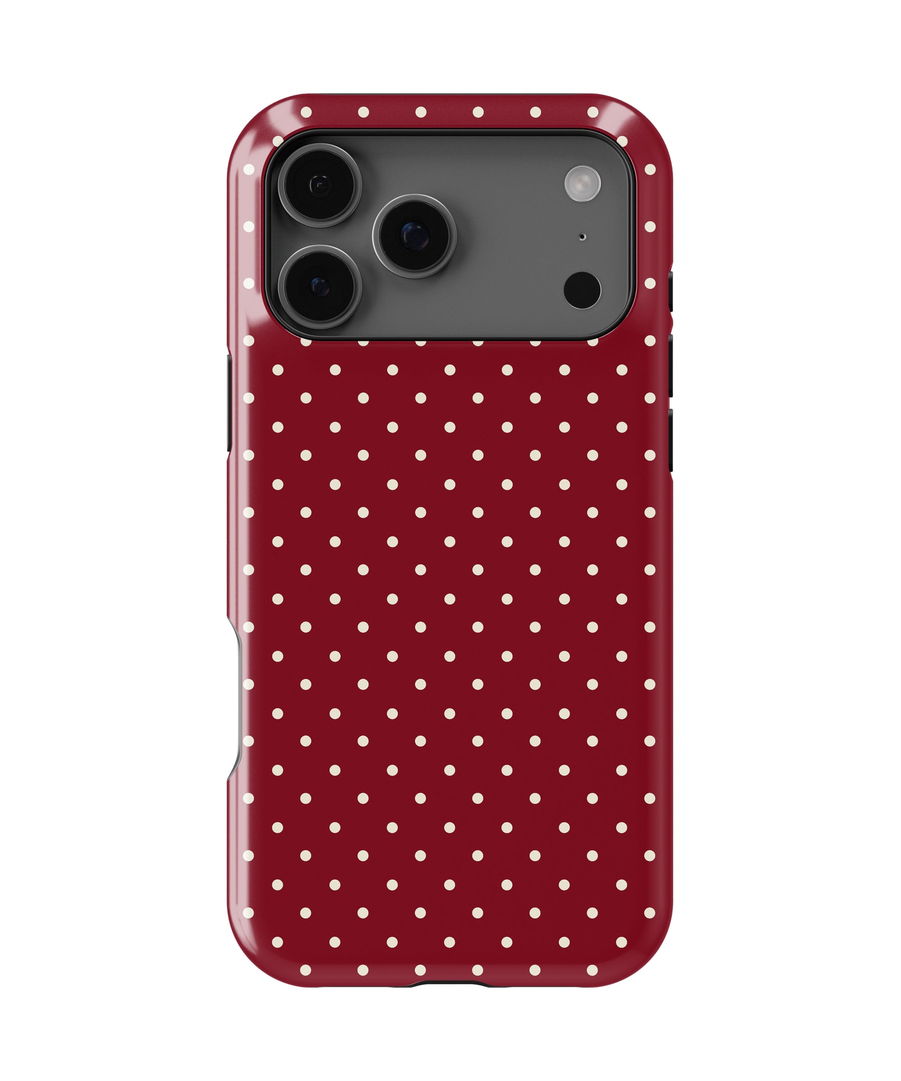 Personalized Burgundy Polka Dot iPhone 17 Case | Custom Name MagSafe Shockproof Case for iPhone 17 Pro Max, 17 Pro & 17 Air