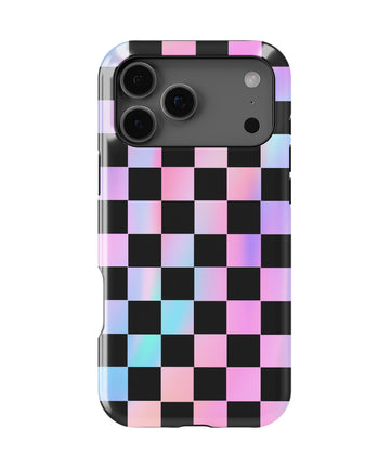 Personalized Neon Mirage Checkerboard iPhone 17 Case | Custom Name MagSafe Shockproof Case for iPhone 17 Pro Max, 17 Pro & 17 Air