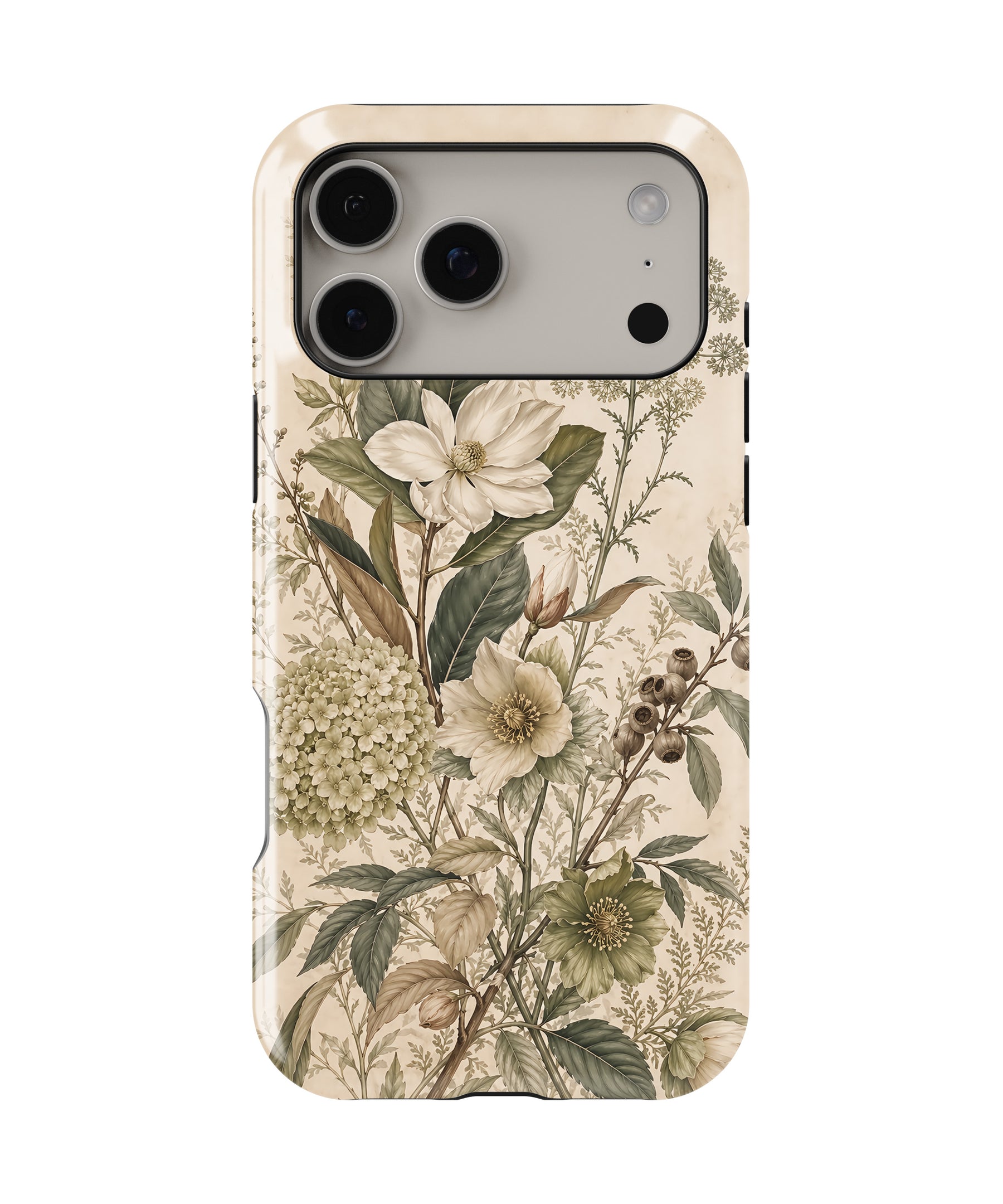 Personalized Ivory Botanical Bloom iPhone 17 Case | Custom Name MagSafe Shockproof Case for iPhone 17 Pro Max, 17 Pro & 17 Air