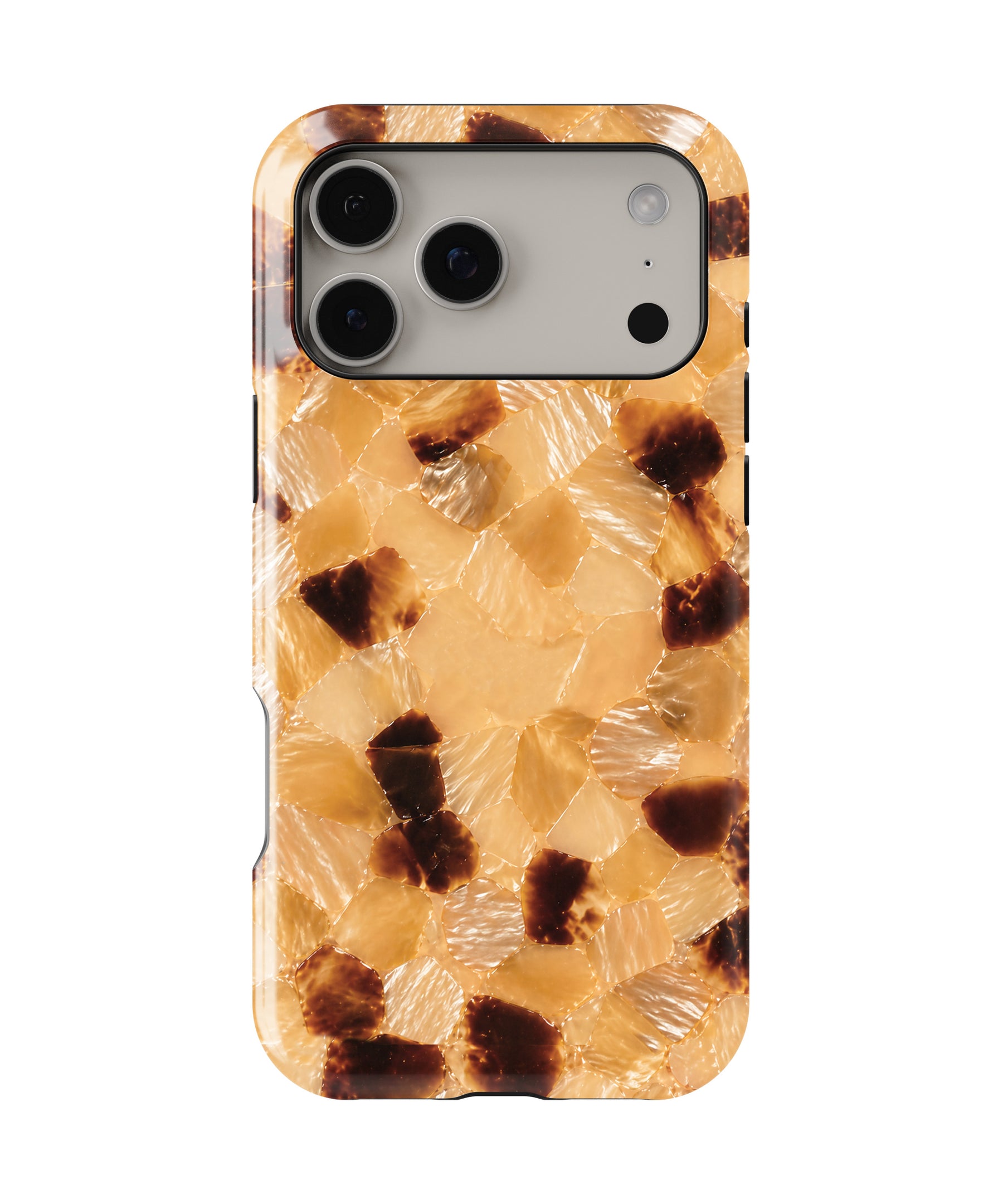 Personalized Golden Amber Mosaic iPhone 17 Case | Custom Name MagSafe Shockproof Case for iPhone 17 Pro Max, 17 Pro & 17 Air