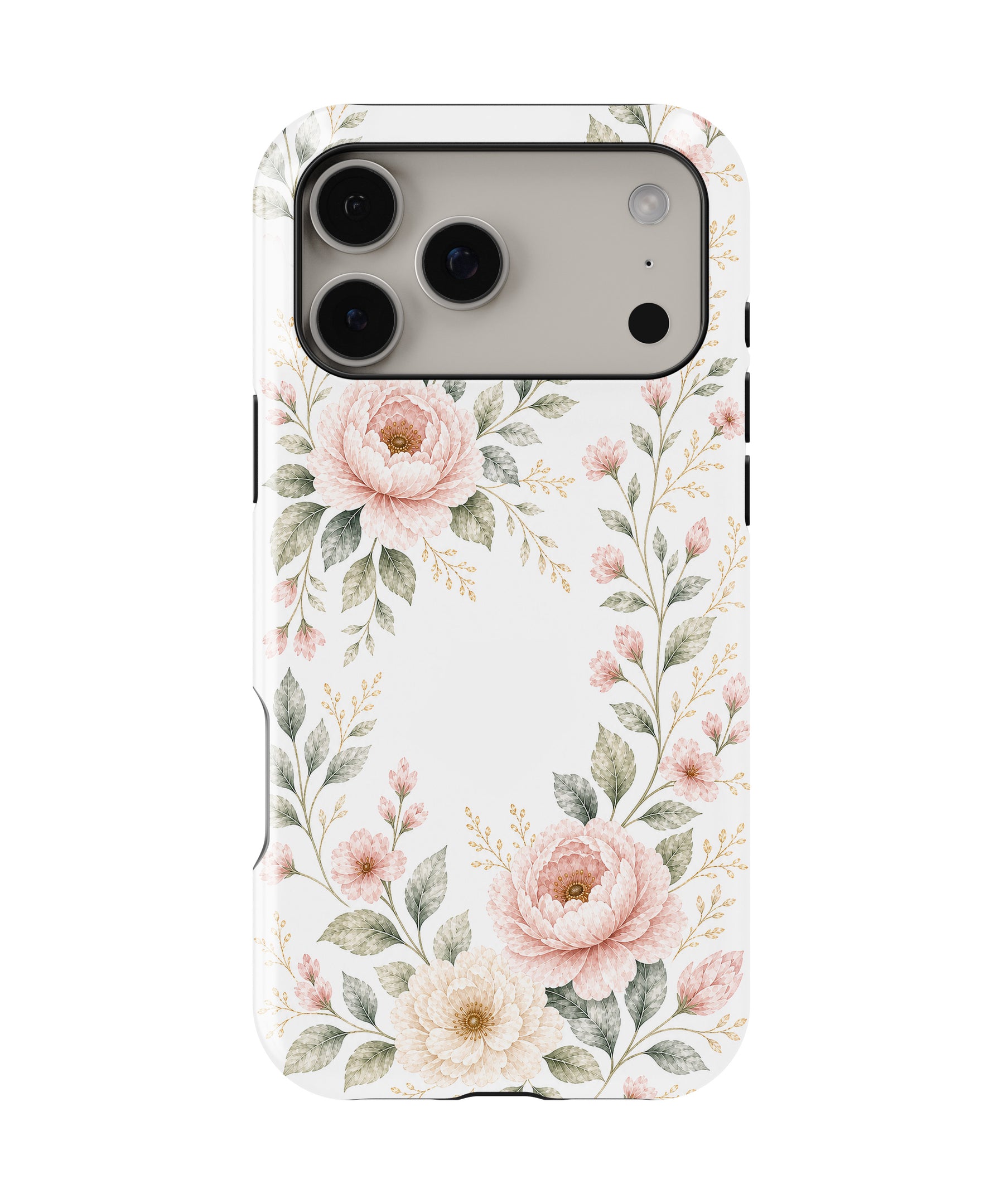 Personalized Blush Peony Floral iPhone 17 Case | Custom Name MagSafe Shockproof Case for iPhone 17 Pro Max, 17 Pro & 17 Air