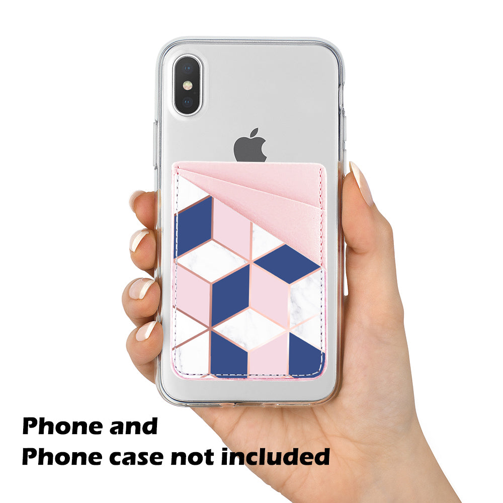 Navy Blue Pink Marble Phone Card Holder