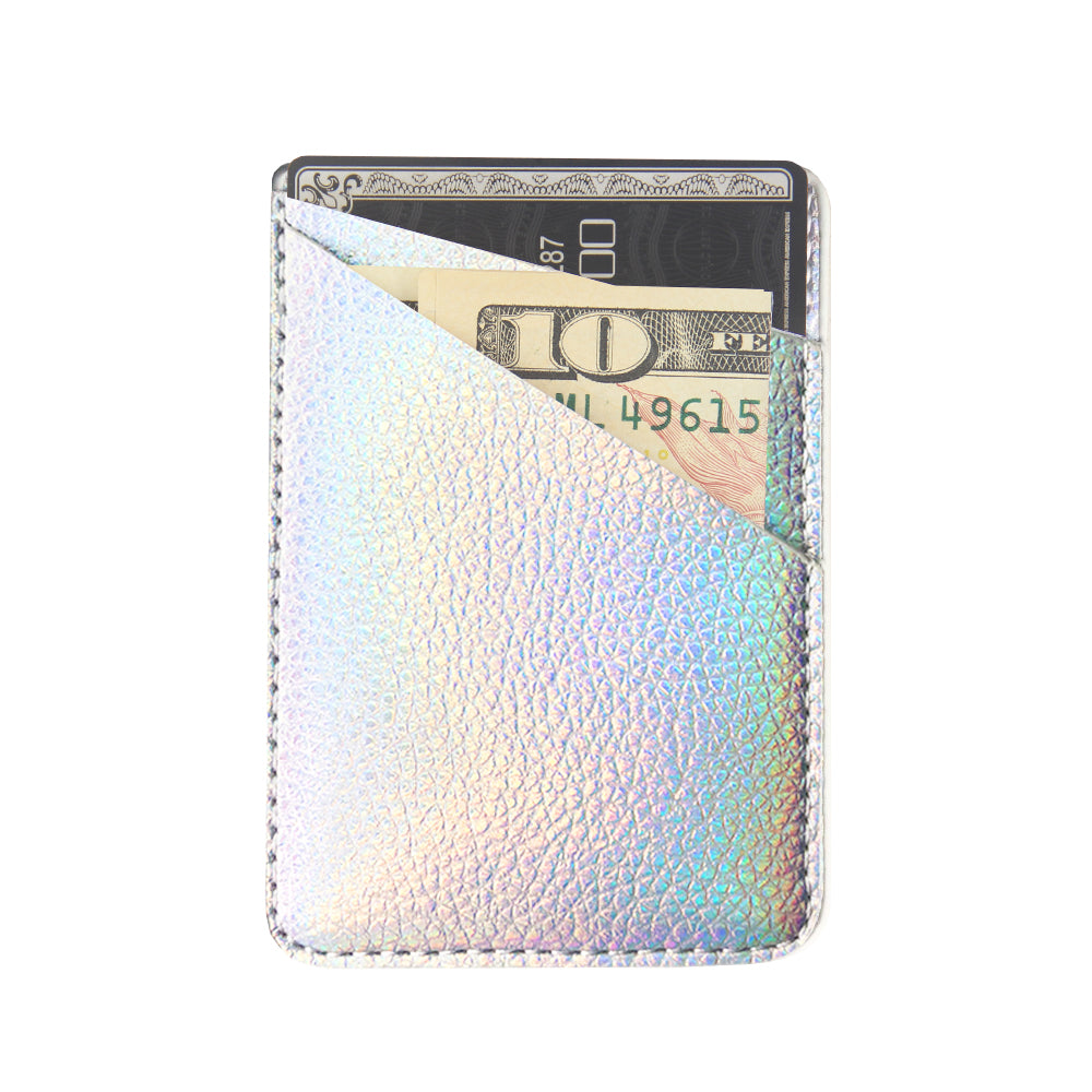 Iridescent Sliver PU Leather Phone Card Holder