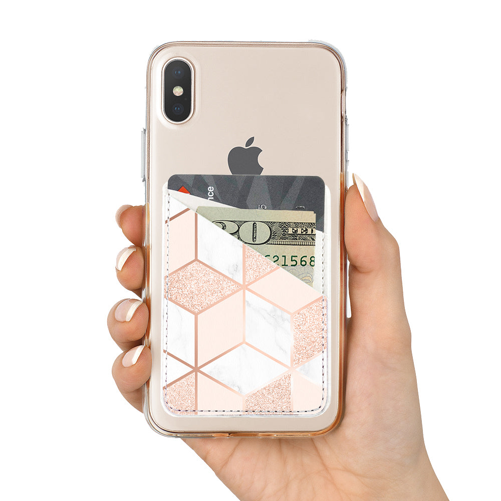 Pink Geometry Marble Phone Card Holder